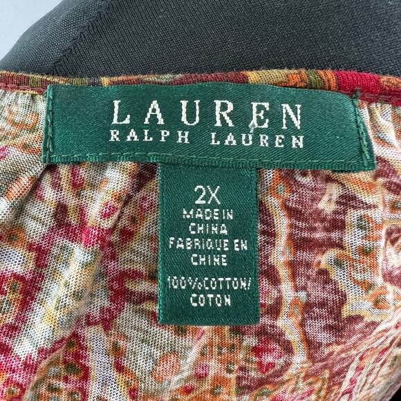 Lauren Ralph Lauren Multicolor Paisley Round Neck 3/4 Sleeve Peasant Top Plus 2X - Picture 6 of 9